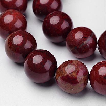 Rouge naturel perles de jaspe brins, ronde, rouge foncé