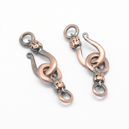 Brass Hook Clasps, Cadmium Free & Lead Free, Rack Plating, Brushed Red Copper