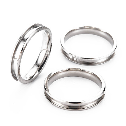 304 ajustes de anillo de dedo acanalados de acero inoxidable, núcleo de anillo en blanco, para hacer joyas con anillos