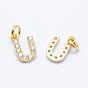 Brass Micro Pave Grade AAA Cubic Zirconia Charms, Letter U, Cadmium Free & Nickel Free & Lead Free