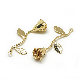 Brass Pendants, Rose, Real 18K Gold Plated