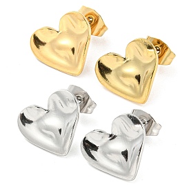 304 Stainless Steel Stud Earrings, Hammered Heart