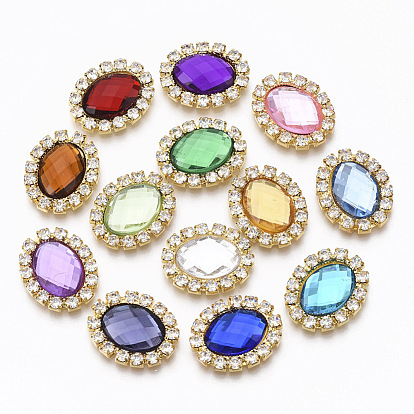 Alloy Cabochons, with Acrylic Rhinestone and Crystal Rhinestone, Faceted, Oval, Golden