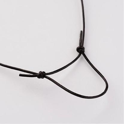 Adjustable Leather Cord Necklaces, with Natural Gemstone Round Beads