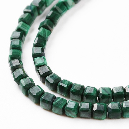 Natural Malachite Beads Strands, Faceted, Cube