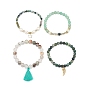 4 шт. 4 набор браслетов из натуральных и синтетических смешанных драгоценных камней и жемчуга, составные браслеты с кисточками, звездами и крыльями для женщин