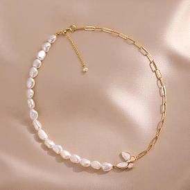 Collier papillon baroque en perles d'eau douce alien - acier titane, chaîne de collier à la mode.