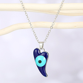 Spicy Oil Chili Alloy Necklace with Quirky Resin Eye Pendant and Heart Collarbone Chain