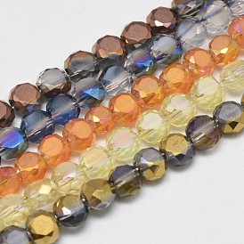 Electroplate Glass Beads Strands, Rainbow Plated, Frosted, Faceted, Flat Round