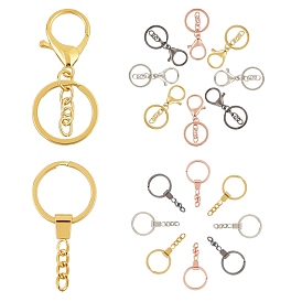 Iron Split Key Rings, with Iron Curb Chains, Keychain Clasp Findings