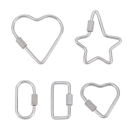 Unicraftale 304 Stainless Steel Screw Carabiner Lock Charms, for Necklaces Making, Mixed Shapes