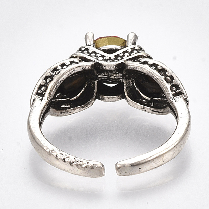 Alloy Cuff Finger Rings, with Glass, Wide Band Rings