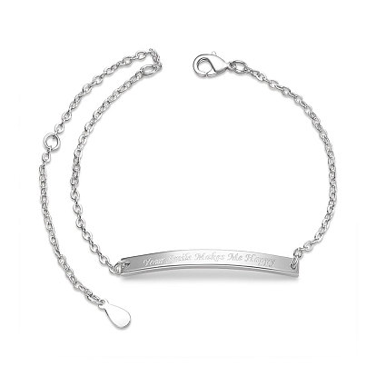 SHEGRACE Brass Inspirational ID Bracelets, with Cable Chains, Rectangle with Word Your Smile Make Me Happy