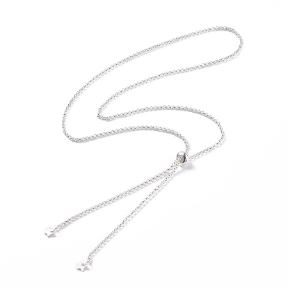 304 Stainless Steel Rolo Chains Necklace, Adjustable Slider Necklace for Women