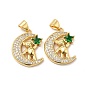 Brass Micro Pave Cubic Zirconia Pendants, Moon with Bear & Star Charm, Golden