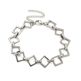 304 Stainless Steel Rhombus Link Chains Bracelets for Men & Women
