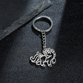 201 Stainless Steel Hollow Cartoon Unicorn Pendant Keychain, for Car Backpack Pendant Gift