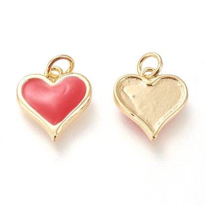 Real 18K Gold Plated Brass Charms, with Enamel and Jump Rings, Long-Lasting Plated, Heart