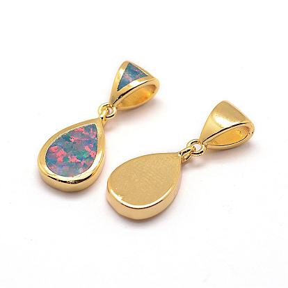 Brass Charms, with Synthetic Opal, Drop
