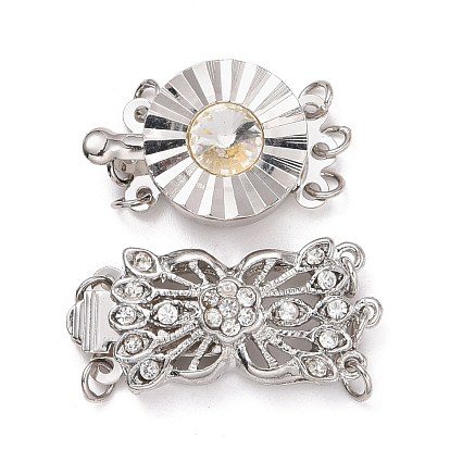 Brass Cubic Zirconia Box Clasps, Long-Lasting Plated, Mixed Shapes, Cadmium Free & Lead Free, Clear