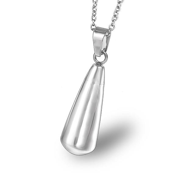 Teardrop Urn Ashes Pendant Necklace, 316L Stainless Steel Memorial Jewelry for Men Women