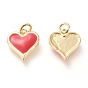 Real 18K Gold Plated Brass Charms, with Enamel and Jump Rings, Long-Lasting Plated, Heart
