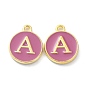 Golden Plated Alloy Enamel Charms, Cadmium Free & Lead Free, Enamelled Sequins, Flamingo, Flat Round with Letter