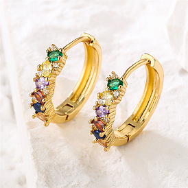 Boucles d'oreilles géométriques pour femmes, 18k cuivre plaqué or avec pierres de zircone