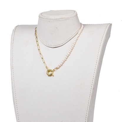 Chain Necklaces, with Grade A Natural Cultured Freshwater Pearl Beads, Brass Paperclip Chains and Spring Ring Clasps