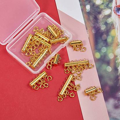 Tube Brass Magnetic Slide Lock Clasps, with Spring Ring Clasps