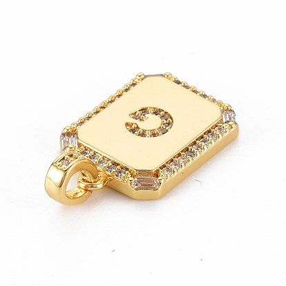 Brass Micro Pave Cubic Zirconia Pendants, Nickel Free, Rounded Rectangle with Letter A~Z