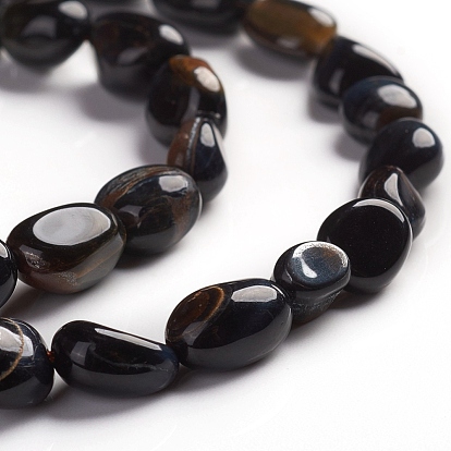 Natural Blue Tiger Eye Beads Strands, Tumbled Stone, Nuggets