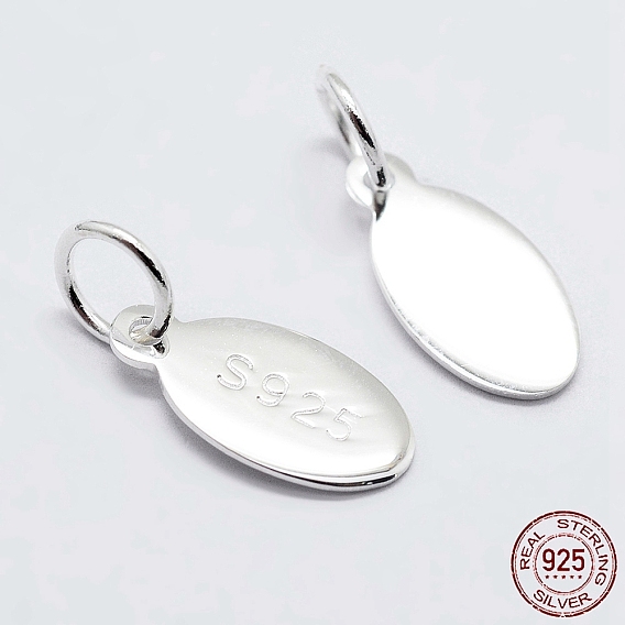 925 Sterling Silver Pendants, Oval Charms, with S925 Stamp