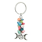 Porte-clés alliage, avec perles synthétiques turquoise et anneau porte-clés en fer, papillon/tortue/arbre de vie/lune