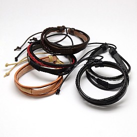 Multi-filamento pulseras de cordón de cera y de cuero de estilo informal unisex de moda, 64 mm