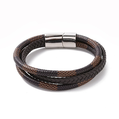 Трехслойный многожильный браслет с кожаным шнуром из микрофибры и 304 магнитной застежкой из нержавеющей стали для мужчин и женщин