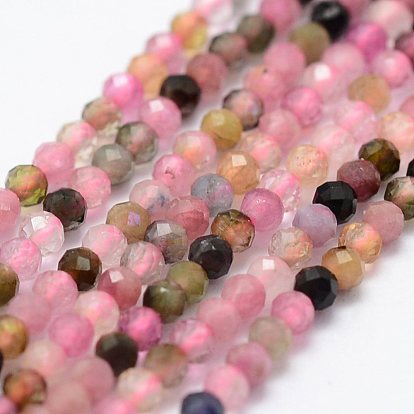 Natural Tourmaline Beads Strands, Faceted, Round