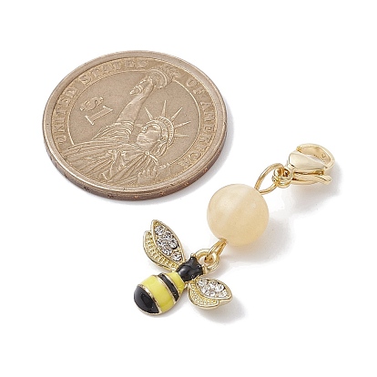 Bee & Honeycomb & Flower & Honey Jar Alloy Enamel Pendant Decorations, Natural Topaz Jade Beads and Lobster Claw Clasps Charms
