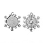 Christmas Ornaments Alloy Snowflake Pendant Cabochon Settings, Cadmium Free & Lead Free, Flat Round Tray: 25mm, 43x38x2mm, Hole: 4mm, about 155pcs/kg