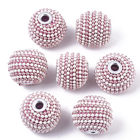 Perles Indonésiennes manuelles, avec de l'argile polymère, noyaux en laiton plaqué argent et chaînes à billes de fer, ronde