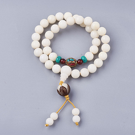 2 -loop style bijoux bouddhistes, bracelets de perle de mala en bois, bracelets élastiques, avec des pierres précieuses naturelles / synthétiques, ronde