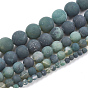 Natural Moss Agate Beads Strands, Frosted, Round