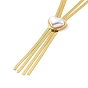 Acrylic Pearl Pendant Lariat Necklace, Golden 304 Stainless Steel Herringbone Chain Double Layer Neklace for Women