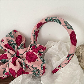 Утолщенная повязка на голову из губки с цветочным принтом розовой розы - новая резинка для волос с петлей из плиссированной ткани.