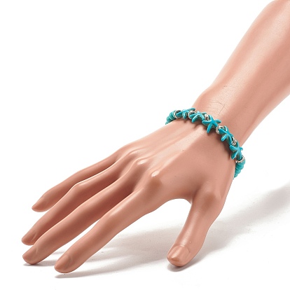 Synthetic Turquoise(Dyed) Starfish Stretch Bracelet, Gemstone Jewelry for Women