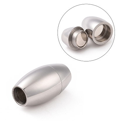 304 Stainless Steel Magnetic Clasps with Glue-in Ends, Oval, 17x10mm, Hole: 5mm