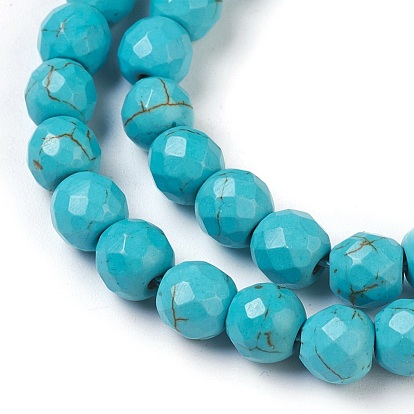 Perles synthétiques turquoise brins, teint, facette, ronde