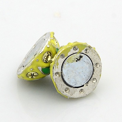 Cierres magnéticos de esmalte de aleación redonda chapada en platino con trabillas, con el grado de un diamante de imitación, 18.5x13 mm, agujero: 2 mm