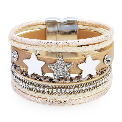 Bohemian Multilayer Bracelet with Star Pattern - Wide Cuff Bracelet, European and American Style.