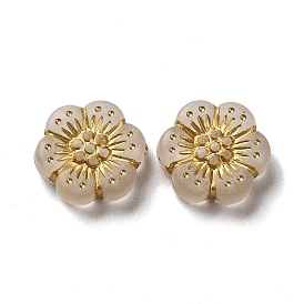 Transparent Plating Acrylic Beads, Golden Metal Enlaced, Plum Blossom, Frosted